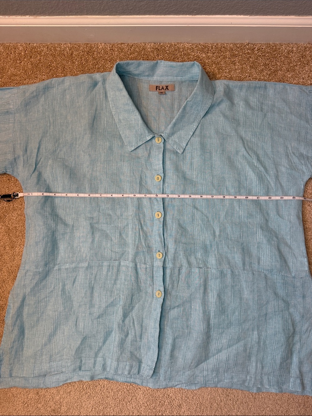 Flax Light Blue 100% Linen Button-Front Oversized Boxy Top Size Medium - Picture 5 of 10
